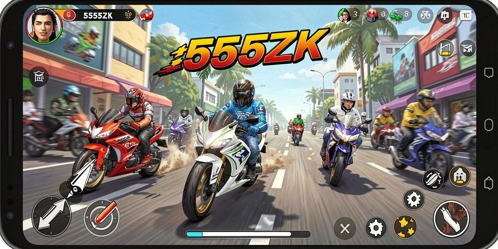 Gameplay seru balapan motor di 555ZK.