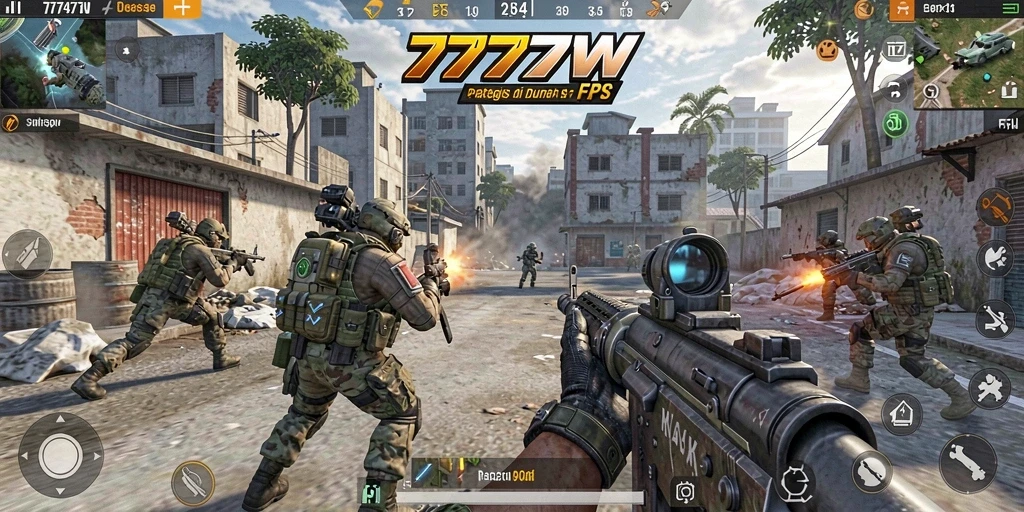 Tangkapan layar aksi mendebarkan dari gameplay 7777W di medan perang.