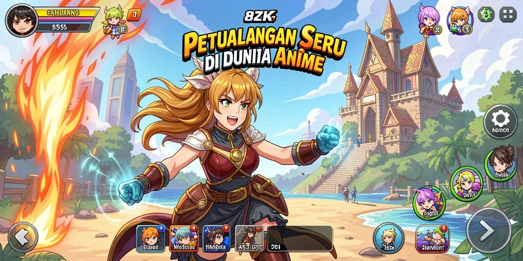 Screenshot gameplay 8ZK menampilkan karakter Anime dalam aksi seru.