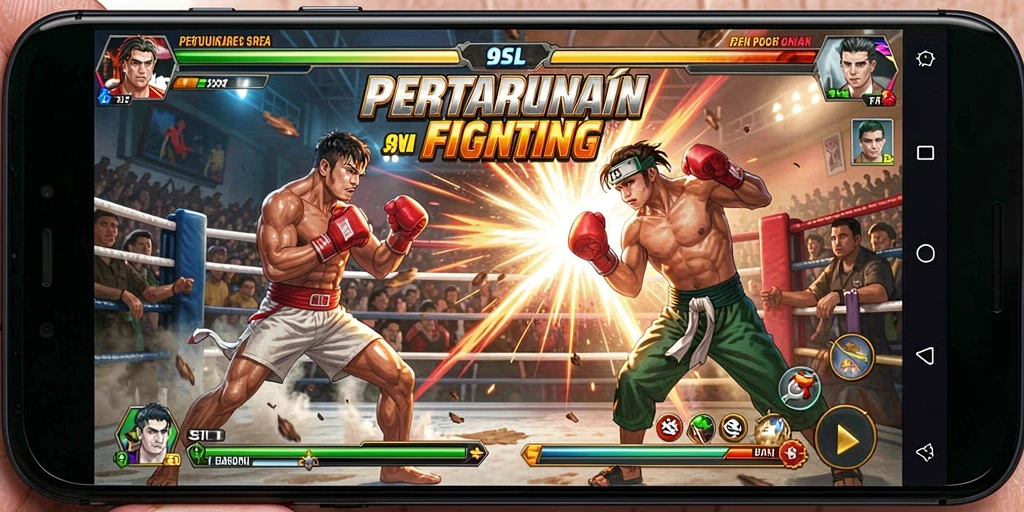 Tampilan gameplay <strong>9SL</strong> dengan pertarungan karakter yang menarik.