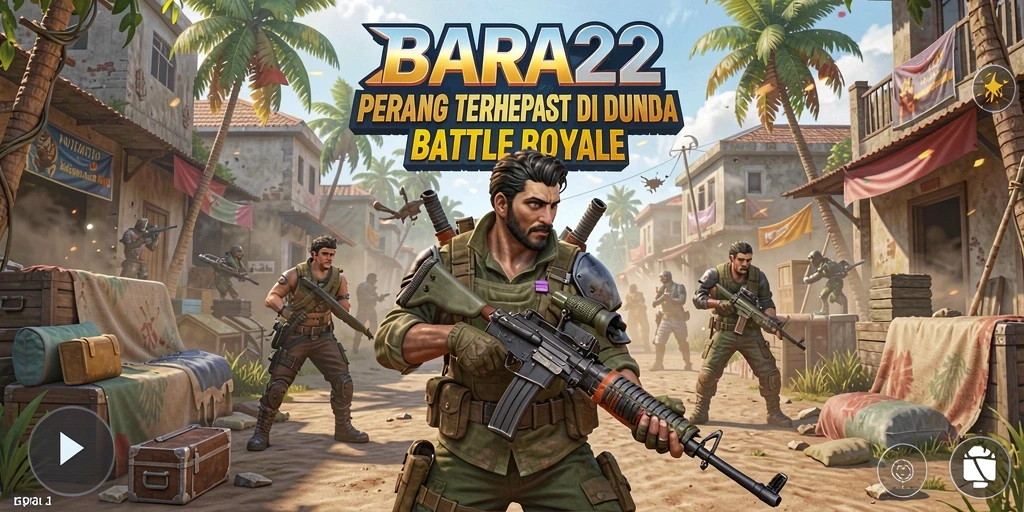 Screenshot utama menampilkan aksi seru dalam pertempuran Battle Royale.