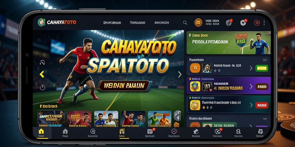 Screenshot utama CAHAYATOTO menampilkan antarmuka taruhan olahraga yang interaktif.