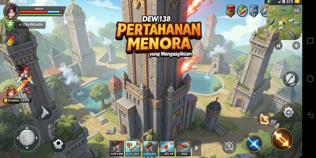 Tangkapan layar gameplay DEWI138 menampilkan aksi pertahanan menara yang seru.