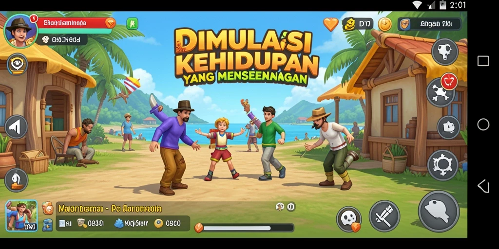 Screenshot gameplay DY01 menampilkan karakter dalam aktivitas sehari-hari yang menarik.