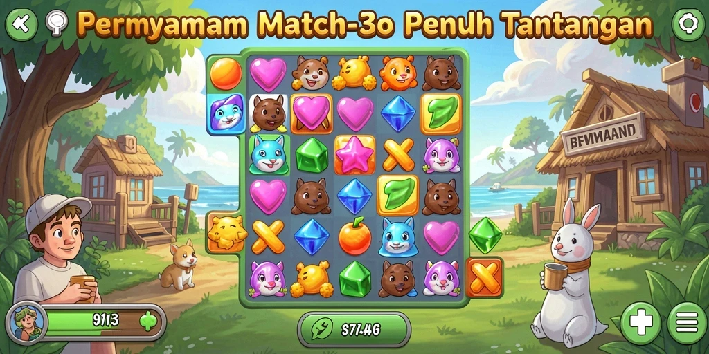 Tampilan gameplay menarik dari F7F7 dalam aksi Match-3.