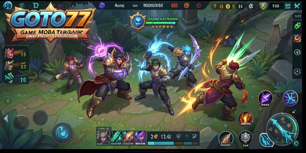 Tangkapan layar GOTO77 menampilkan karakter bertarung dalam arena epik.
