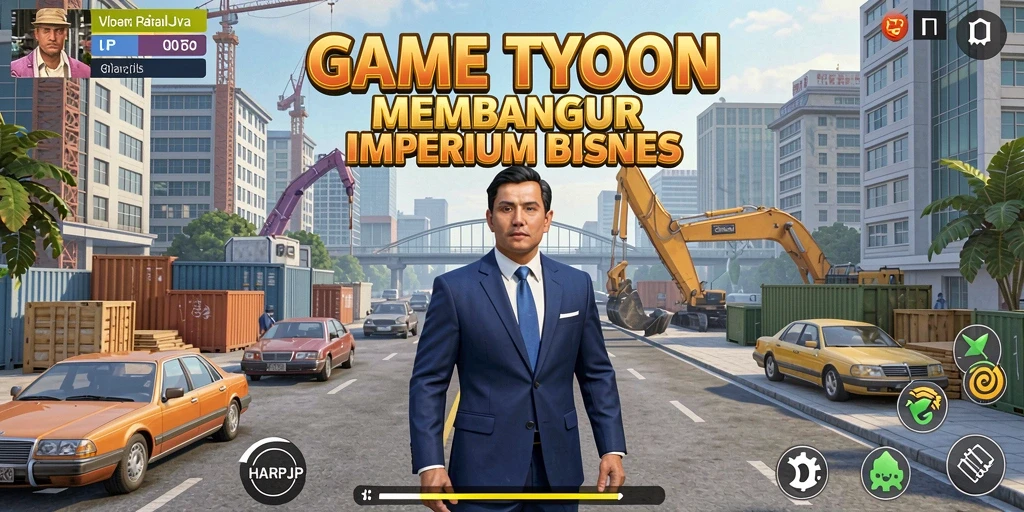 Tampilan gameplay menarik dari HARAPJP yang menunjukkan manajemen bisnis.