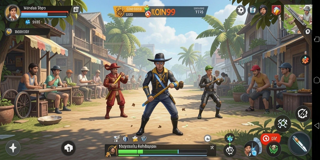 Tampilan gameplay KOIN99 dengan interaksi karakter yang menarik.