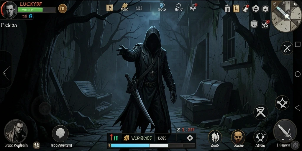 Screenshot gameplay LUCKYDF dengan suasana Horror yang mencekam.