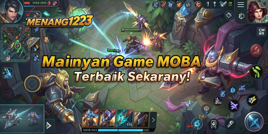 Tampilan seru dari gameplay MENANG123 dalam pertempuran MOBA.