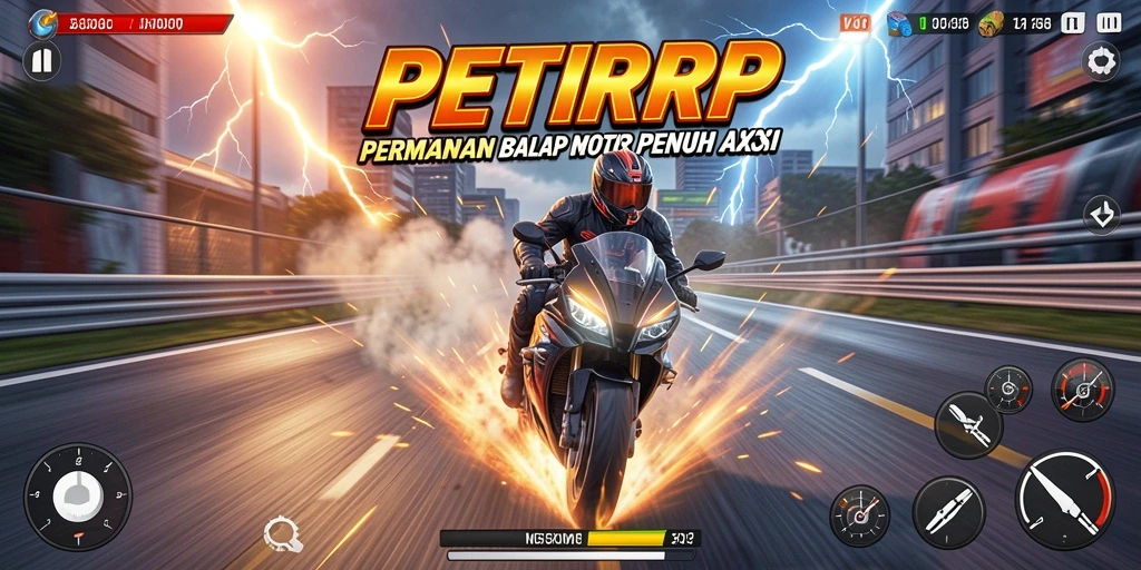 Gameplay balap motor yang intens dan seru dalam PETIRRP.