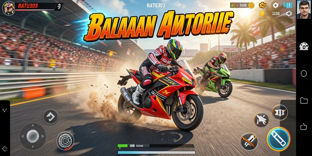 Tampilan gameplay seru RATU303 dengan balapan motor yang mendebarkan.