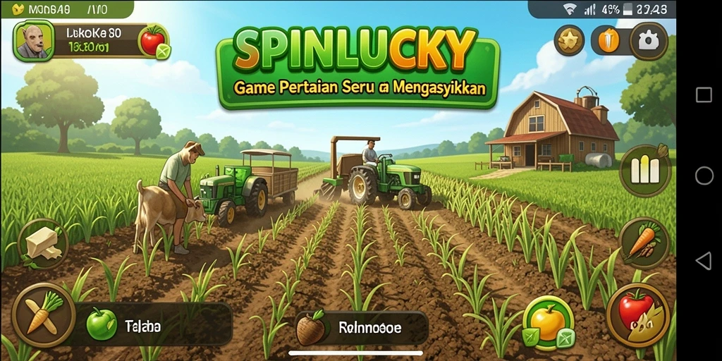Tampilan menarik dari gameplay SPINLUCKY dengan ladang pertanian yang subur.