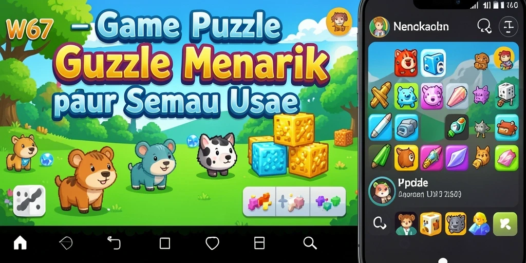 Screenshot gameplay W67 menampilkan tantangan Puzzle yang mengasah otak.