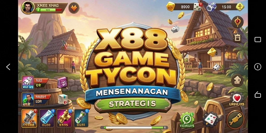 Screenshot gameplay X88 menampilkan aktivitas manajemen bisnis yang dinamis.